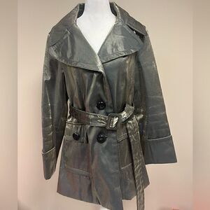 Hilary Radley green metallic trench coat.  Size M